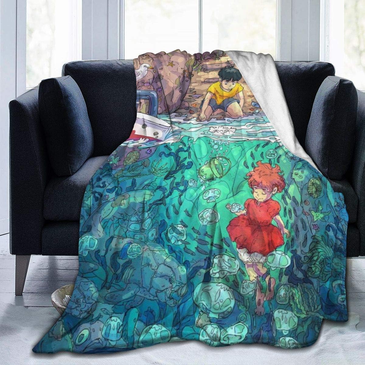 ngfuqumengg Ponyo On The Cliff Blanket Super Soft Velvet Warm Fluffy Blankets, Children's Blanket, Easy to Maintain, All Season Quality 80"x60"