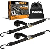 TUMAX Tie Down Strap Cambuckle Strap - 2500lbs Break Strength, 1.5 in x 8ft Cargo Straps with Safety S-Hooks, Heavy Duty Cam Buckle Strap for Moving Lawn Equipment, Cargo Appliances, Motorcycle, 2PK