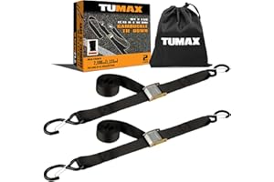 TUMAX Tie Down Strap Cambuckle Strap - 2500lbs Break Strength, 1.5 in x 8ft Cargo Straps with Safety S-Hooks, Heavy Duty Cam Buckle Strap for Moving Lawn Equipment, Cargo Appliances, Motorcycle, 2PK