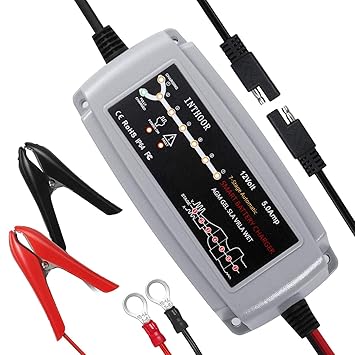 Inthoor 5A/12V Vollautomatisches Autobatterie Ladegeräte,Intelligentes Batterieladegerät Wasserdichte und LED-Ladefortschritt