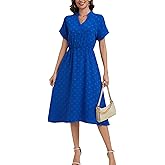 Kormei Women's Casual Long Dress V-Neck Short Sleeve Elegant Long Fitted Flowy Dresses with Pockets