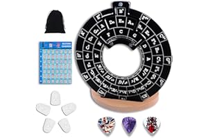 MOZIGENA Circle of Fifths Wheel,Guitar Music Theory disc Music Theory Learning Tool with Guitar Chord Chart Music Theory Book and&Wooden Stand for Musicians Songwriting (Black)