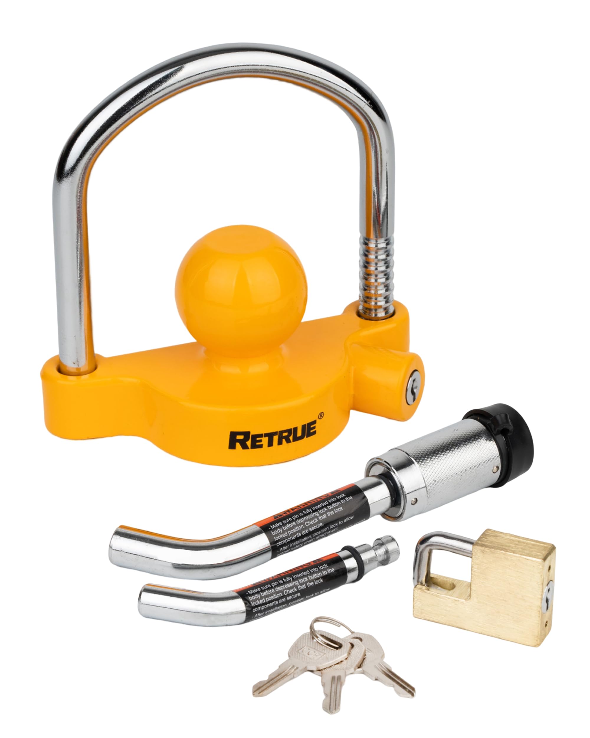 Photo 1 of RETRUE Keyed Alike Trailer Lock Set Tow & Store Lock Kit, Come with Universal Coupler Lock (Yellow) & Dual Bent Pin Lock (Silver) & Brass Coupler Lock (Gold)