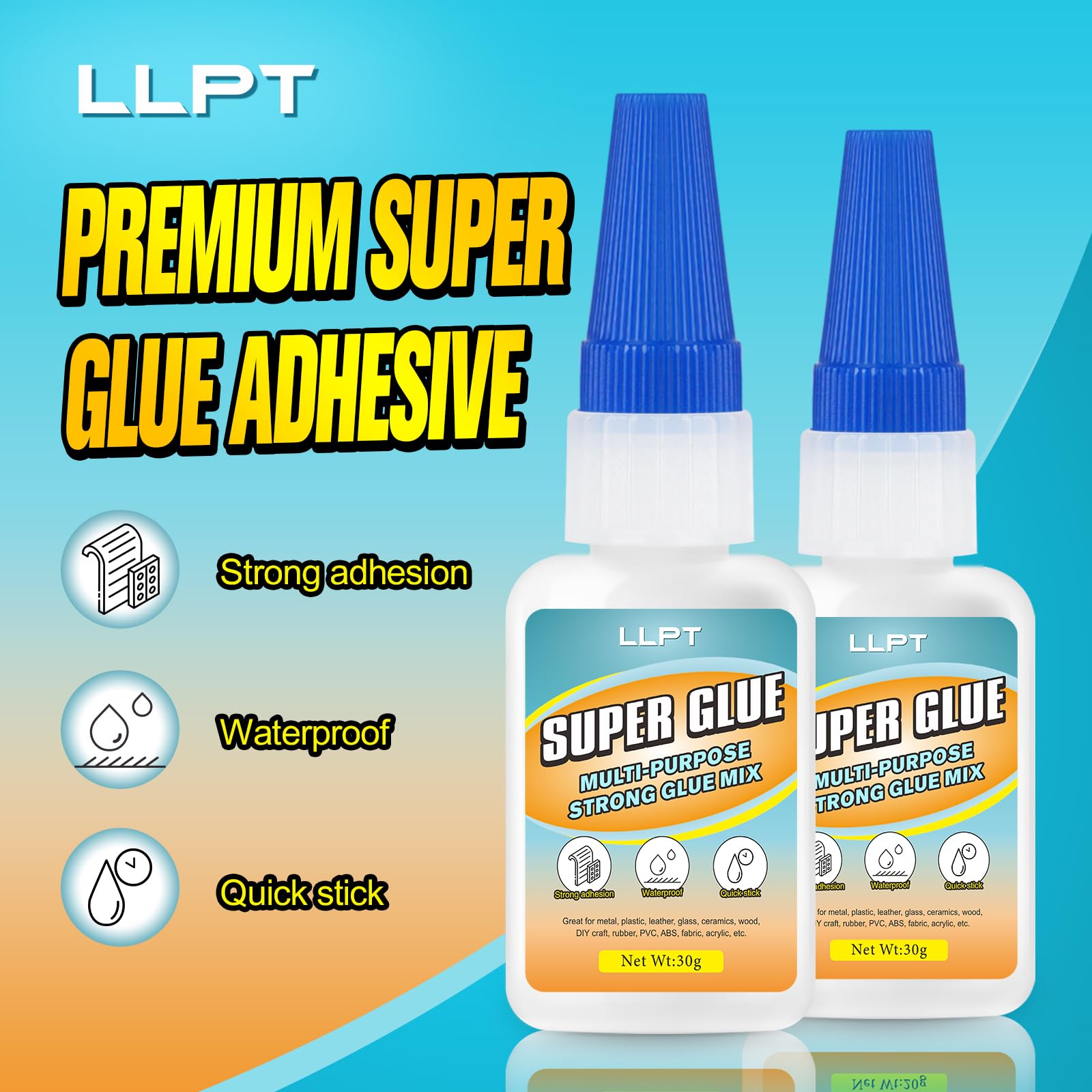 LLPT Sekundenkleber | Net 30g | Klarer Allzweckkleber mit Anti-Verstopfung | Schnell & stark Superkleber für Kunststoff Metall Glas Leder (LSG030-1) | 1 Pack 2