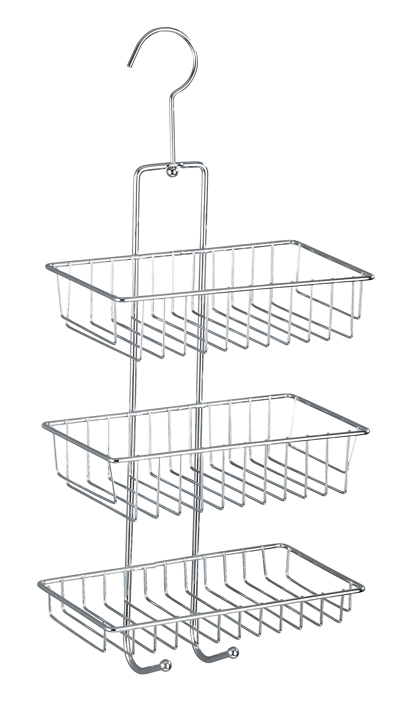 Wenko 15888100 Exclusive shower caddy Nivala shower rack with 3 shelves, 2 hooks, Metal Steel, 22 x 50 x 13.5 cm, Chrome