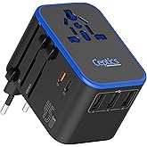Ceptics 45W Universal Travel Adapter w/ 3 USB-A, 2 USB-C &amp; Universal Input | International Power Adapter, Type A, C, G &amp; I Plugs, Universal Socket for Global Compatibility, PD 45W Fast Charge