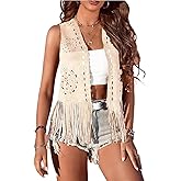 Cjfdfy Women's Western Cowgirl Vest Sleeveless Boho Fringe Tops 70s Faux Suede Tassel Hippie Jacket Costume Outfits Clothes
