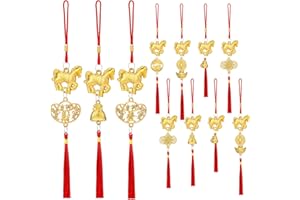 Geosar 2026 Chinese New Year Horse Charm Red Tassel Ornaments Chinese Knot Feng Shui Decorations for Lunar New Year Wealth Good Luck(12 Pcs,Horse Lucky Bag)