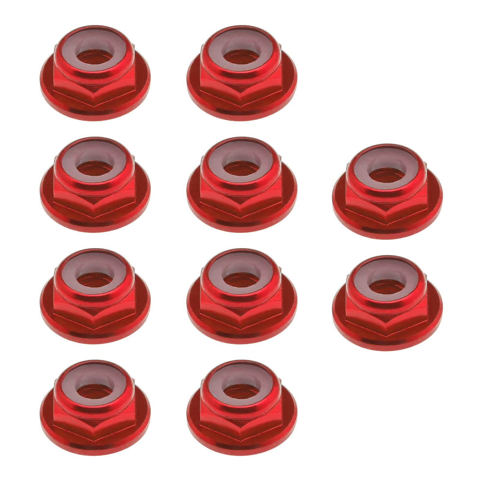 Be In Your Mind 10PCS M4 Flanged Nuts Aluminum Alloy Nylon Insert Self-Lock Hex Nuts for 1/10 Scale RC Car Truck Buggy Crawler Wheels Spare Parts Red