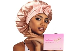 Umisleep Silk Bonnet, Soft Hair Bonnet for Sleeping, Real Mulberry Silk Lining, Bonnets for Women Hair Care, Double Layer Hair Cap with Tie, Large Silk Hair Wrap for Curly Long Hair, Blush Pink