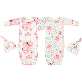 Giggle Angel Newborn Baby Sleeper Gown with Hat Knotted Gown Nightgown Coming Home Outfits for Baby Girl 2 Pieces Set