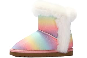 K KomForme Girls Snow Boots Warm Fur Lined Glitter Strap Winter Shoes Lightweight with Hook-and-loop(Toddler/Little Kids/Big Kids)
