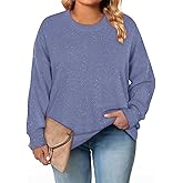 CARCOS Plus Size Sweaters for Women Solid Crew Neck Knit Tops Casual Long Sleeve Pullover Sweater Sparkly Tunic Shirts