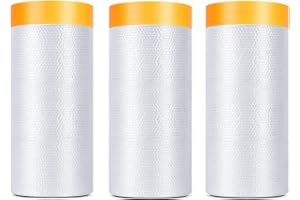 Masking Plastic with Tape, Pre-Taped Masking Film, 3 Rolls Automotive Best Tape and Drape, Paint Adhesive Protective Film Rol