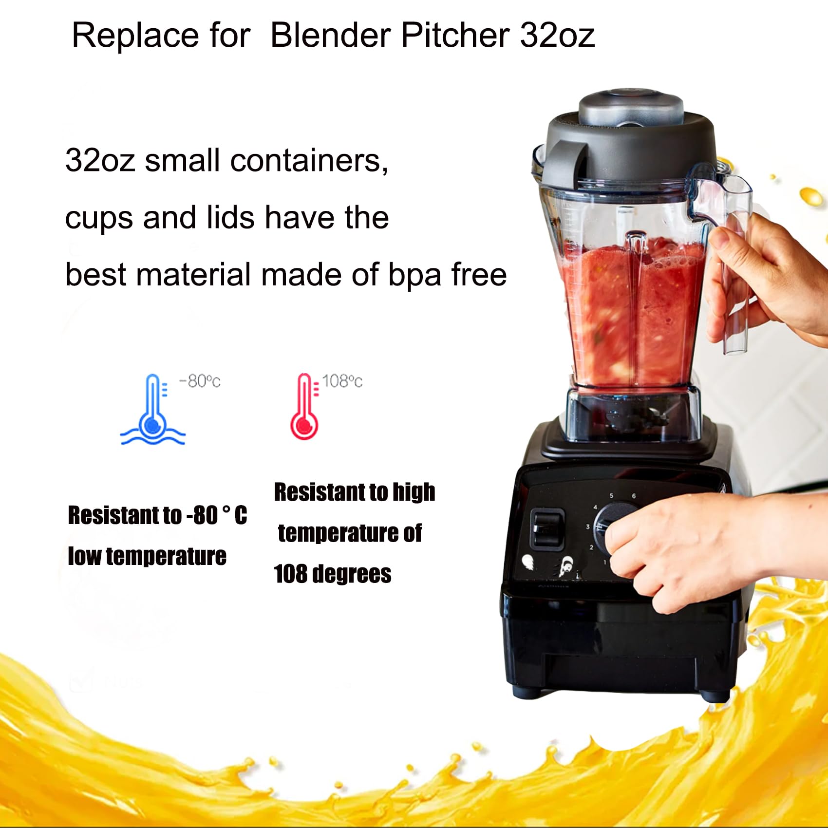 Blender Pitcher 32 oz 0.9L, Compatible with Vitamix 5200 4500 5000 6300 750 7500 VM0102 VM0103 VM0197 E310 E320 etc blender, Replace for 32 Small Blender Container Cup Jar, 10 Years Warranty