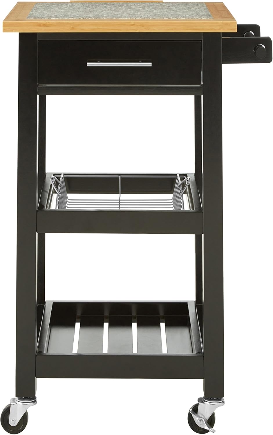 Premier Housewares Kitchen Trolley, Granite Top, Pinewood Frame, 92 x 54 x 50 cm, Wood, Black