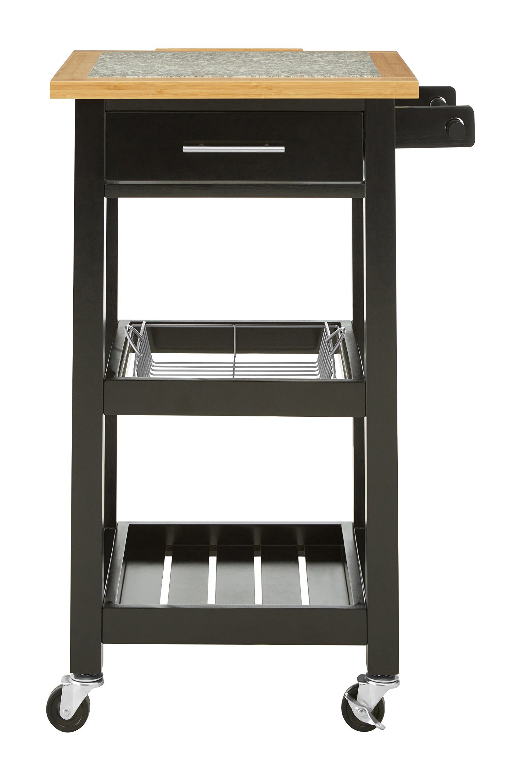 Premier Housewares Kitchen Trolley, Granite Top, Pinewood Frame, Black, 50 x 54 x 92 cm