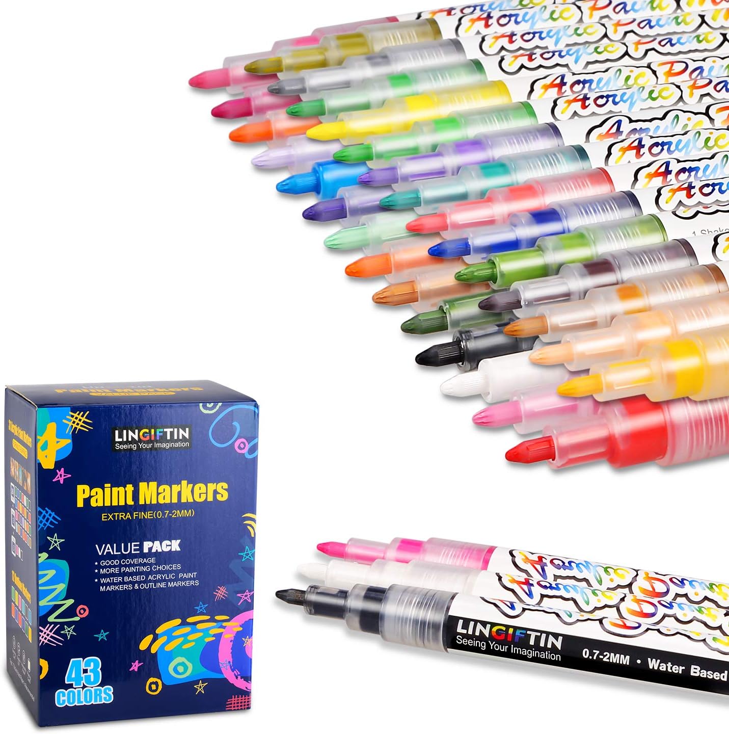 43 LINGIFTIN Acrylic Paint Marker and Outline Marker for Rocks Painting