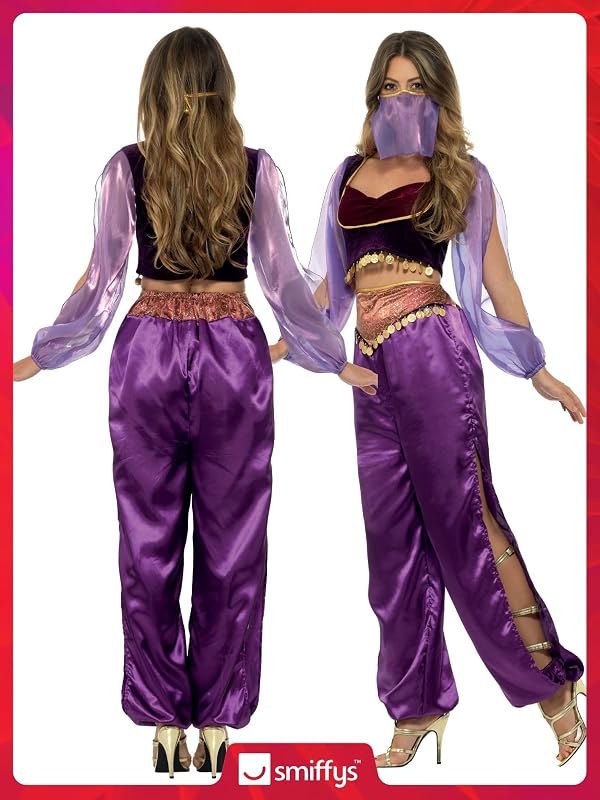Smiffys Disfraz de princesa árabe, morado, con pantalones, camiseta y velo Halloween, Carnaval — foto 6 de 8
