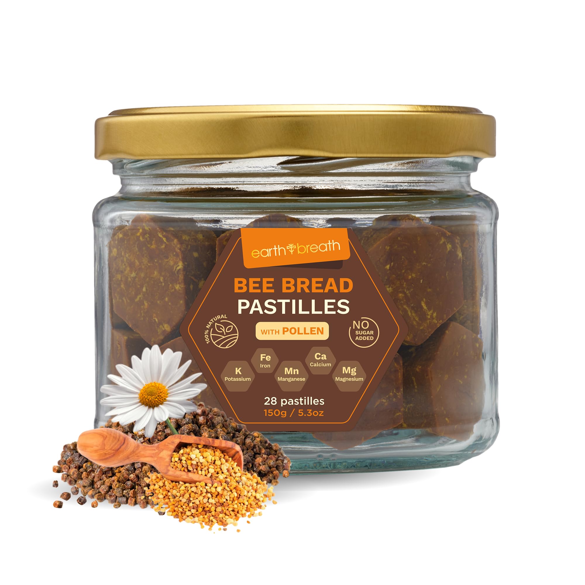 Earthbreath Bee Bread Pastilles With Bee Pollen 150g – 100% Pure Raw Natural – Boosts Vitality and Provides Healthy Immunity Support - No Artificial Additives