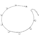 Anklet for Women S925 Sterling Silver Beach Style Foot Layered Adjustable Ankle Bracelet Disc Evil Eye Heart Infinity Bead Cross Jewelry