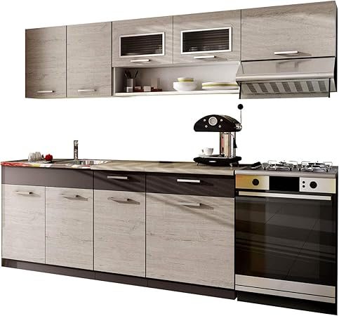 Kuche Moreno 180 240 Cm Mit Arbeitsplatte Farbauswahl Kuchenblock Kuchenzeile 6 Schrank Module Frei Kombinierbar Weiss Picard Grau Graphit Petra Beige Amazon De Kuche Haushalt