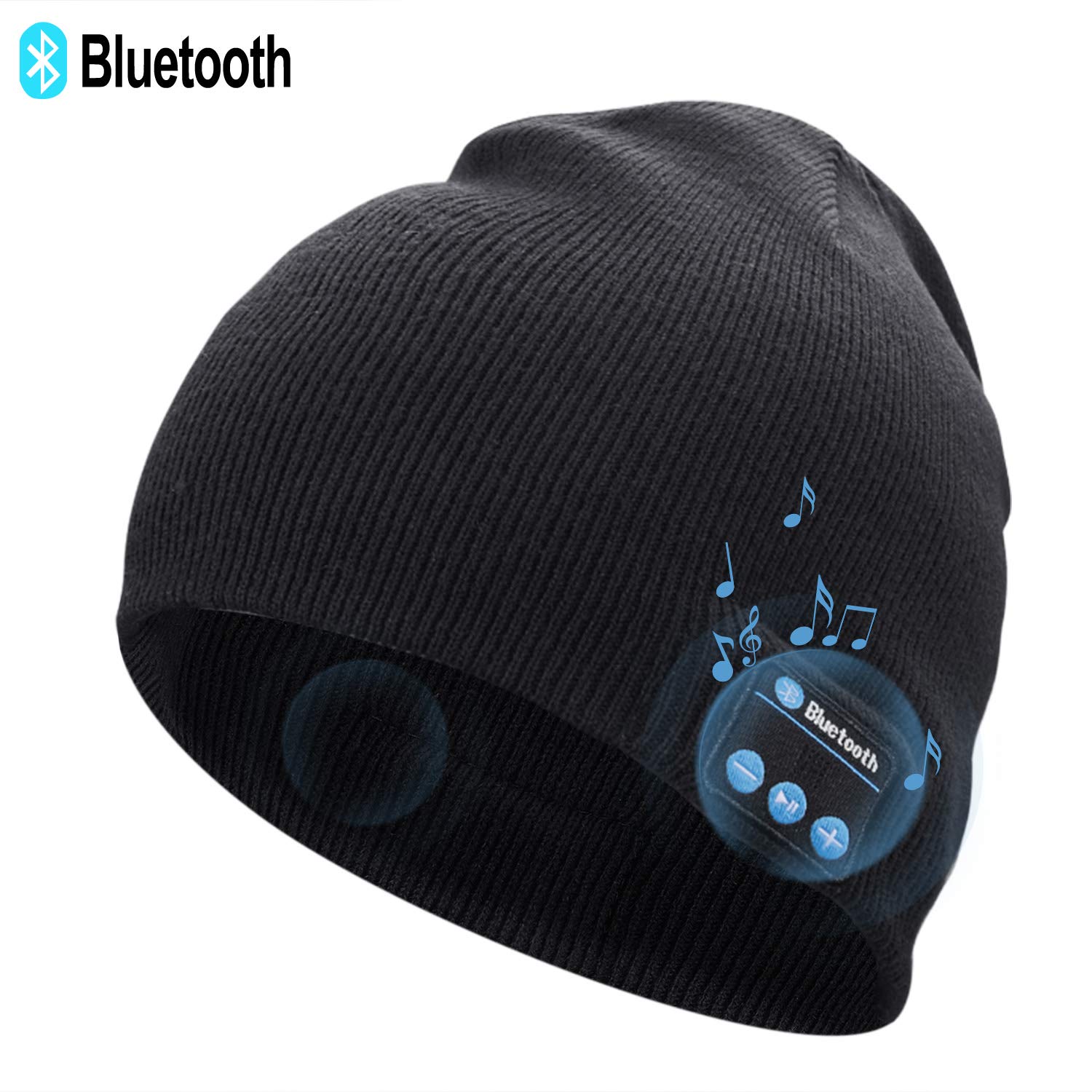 Unisex Knit Bluetooth Beanie Winter Music Hat Black Upgraded Newest V5.0 Knit Running Cap with Stereo Speakers Mic Unique Christmas Tech Gifts for Women Mom Her Men Teens Boys Girls