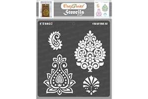 CrafTreat Indian Decor Stencils for Painting on Wood, Wall, Tile, Canvas, Paper, Fabric and Floor - Indian Motifs - 6x6 Inches - Reusable DIY Art and Craft Stencils - Indian Motif Stencil