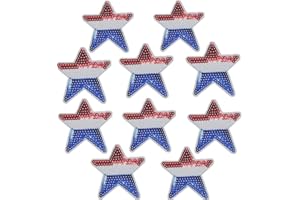 Ximkee Pack of 10 Shiny 5 Star Sequins Sew Iron on Applique Embroidered Patches (Red+White+Blue)