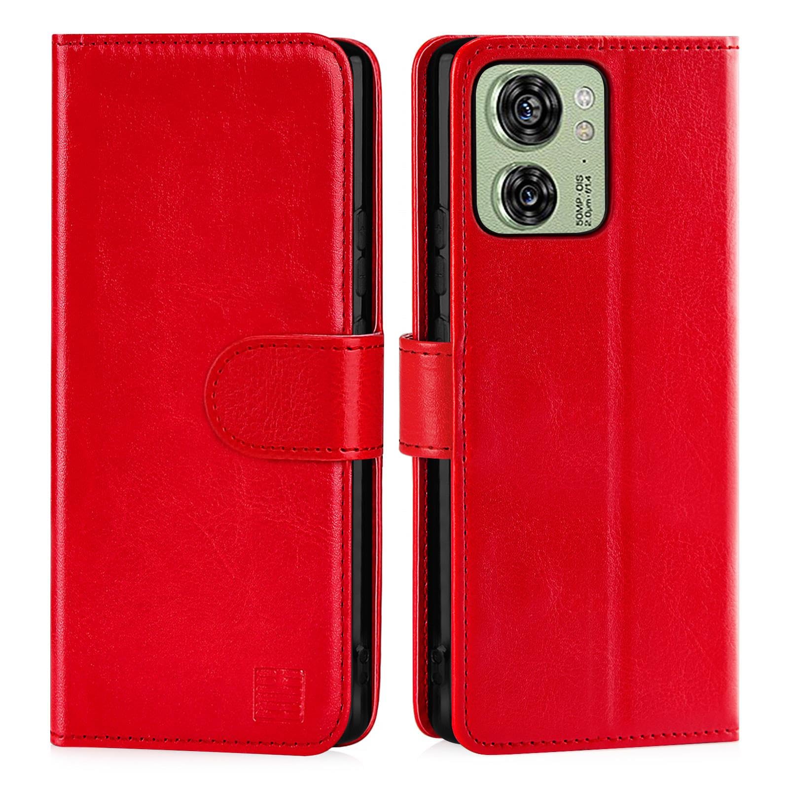 32nd Book Wallet PU Leather Case Cover for Motorola Moto Edge 40, Flip Case With RFID Blocking Card Slots, Magnetic Closure and Built In Stand - Red