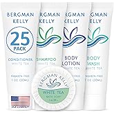 Bergman Kelly - Hotel Toiletries Bundle - White Tea, 1 oz each, 125 Pieces - 5-Piece Set: 25 each Round Bar Soap, Shampoo, Conditioner, Body Lotion & Body Wash - Bulk Mini Guest Amenities