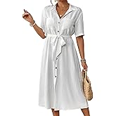 Bsubseach Swimsuit Coverup for Women Button Down Bathing Suit Cover Up with Tie Belt Long Maxi Beach Shirt Dress