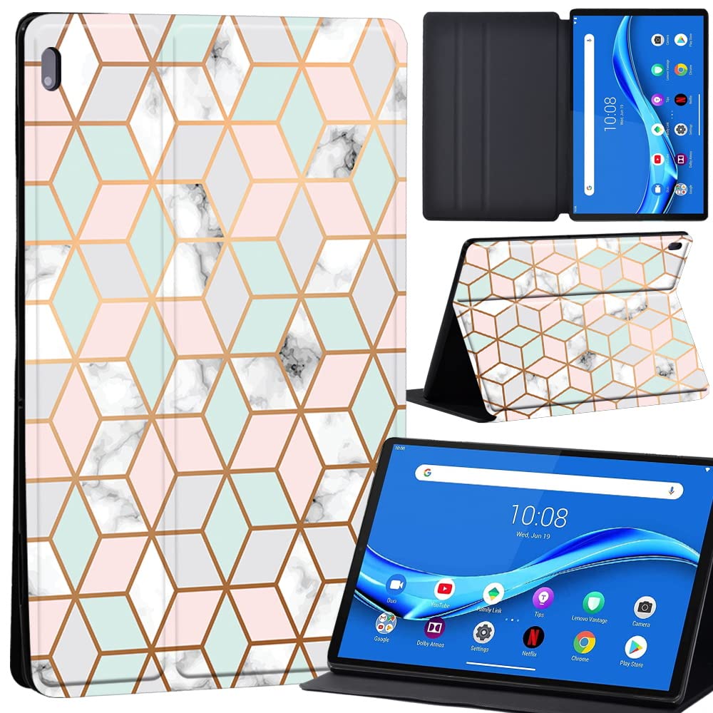 Case For Lenovo Tab M10 FHD Plus 10.3 inch (TB-X606X TB-X606F) Leather Case with Auto Wake-up, Flip Case for Lenovo Tab M10 FHD Plus Cover (geometric marble)