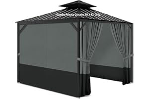 Gazebo Privacy Curtains 10' x 12' with Zipper 4-Panels Side Wall Universal Replacement for Patio, Outdoor Canopy, Garden and 