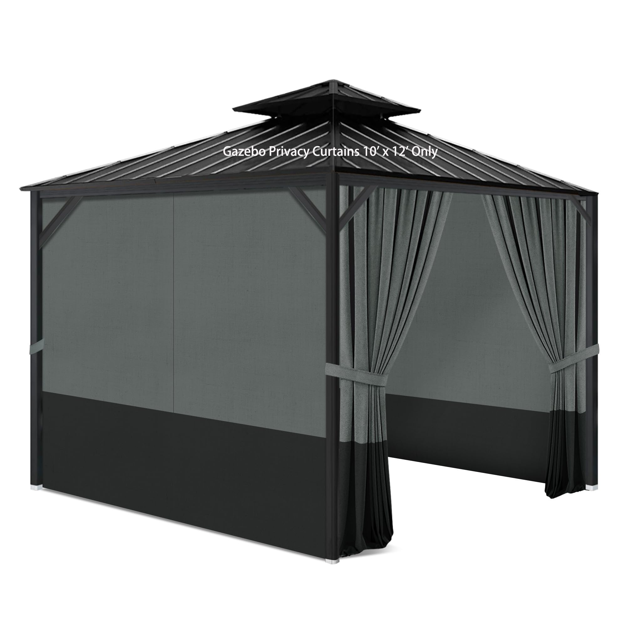 Photo 1 of Gazebo Privacy Curtains 10' x 12' with Zipper 4-Panels Side Wall Universal Replacement for Patio, Outdoor Canopy, Garden and Backyard Gray and Black (Curtain Only)