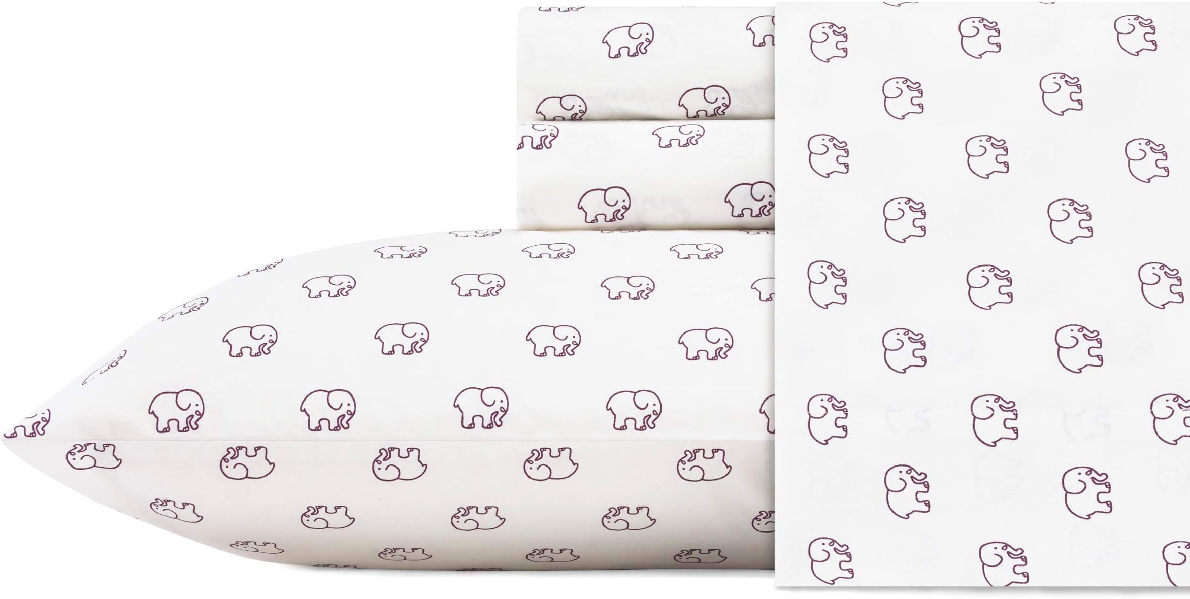Ivory Ella Elephant Toss Sheet Set, Twin, Berry