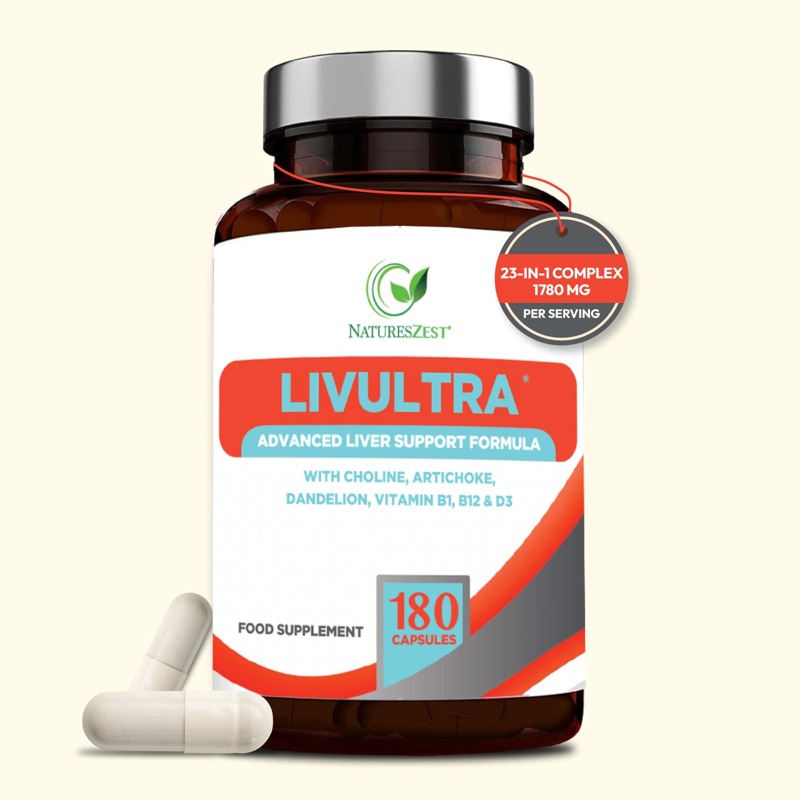 LivUltra - Liver Detox and Repair- 1780 MG-180 Vegan Caps – Supports Immunity, Weight Management, Vitality, Clear Skin | Enriched with Turmeric, Dandelion, Ginger, Acai Berry - 2 Month Supply