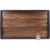 MAGIGO 34 x 20 Inches Extra Large Rectangle Black Walnut Wood Ottoman Tray with Handles, Serve Tea, Coffee Classic Wooden Decorative Serving Tray