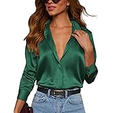 Neweek Satin Blouses for Women Dressy Casual Button Down Silk Shirts Business Work Tops