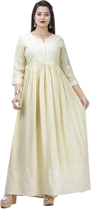 Buy St Fashion Light Lemon Women Anarkali Kurta (Medium) at Amazon.in