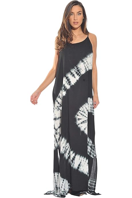Riviera Sun Tie Dye Spaghetti Strap Maxi Dress, Black / White, Small :  Amazon.ca: Clothing, Shoes \u0026 Accessories