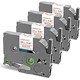 Oozmas Compatible Label Tape Replacement for TZe-232 Red on White P-Touch Label Tape TZe232 12mm 0.47 Inch x 26.2 Feet TZ Laminated Replace for Brother Label Maker PT D210 H110 D600 1230PC, 4 Pack