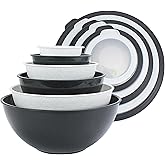 COOK WITH COLOR Mixing Bowls with TPR Lids - 12 Piece Plastic Nesting Bowls Set includes 6 Prep Bowls and 6 Lids, Microwave Safe Mixing Bowl Set (Black and White)