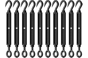 RiaYer 10 Pack Black Stainless Steel M6 Hook and Eye Turnbuckle, Heavy Duty Wire Rope Tensioner, Adjustable Hardware Kit for DIY String Light and Picture Hanging, Shade Sail, Cable Tightening