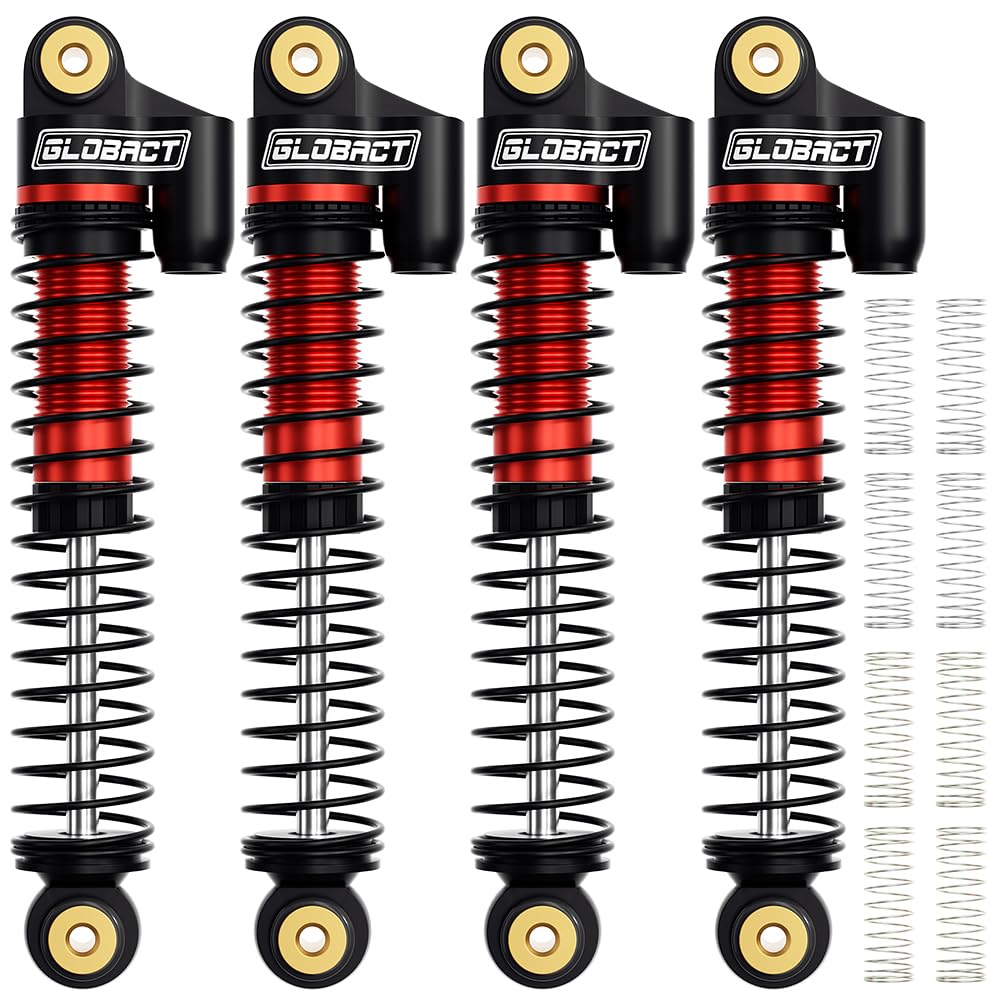 Photo 1 of GLOBACT 52mm Aluminum Front & Rear Shocks for 1/24 Axial SCX24 Bronco/JLU CRC/Deadbolt/Gladiator /C10 Upgrade Accessories (4PCS Black Red)