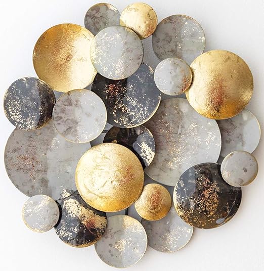 Wanddeko Metall | 3D Wandornament Kreise | Wandskulptur in goldfarben