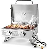 Giantex Portable Gas Grill - Tabletop Propane Grill with 2 Burners, 20,000 BTU total, Built-in Thermometer, Foldable Legs, Re