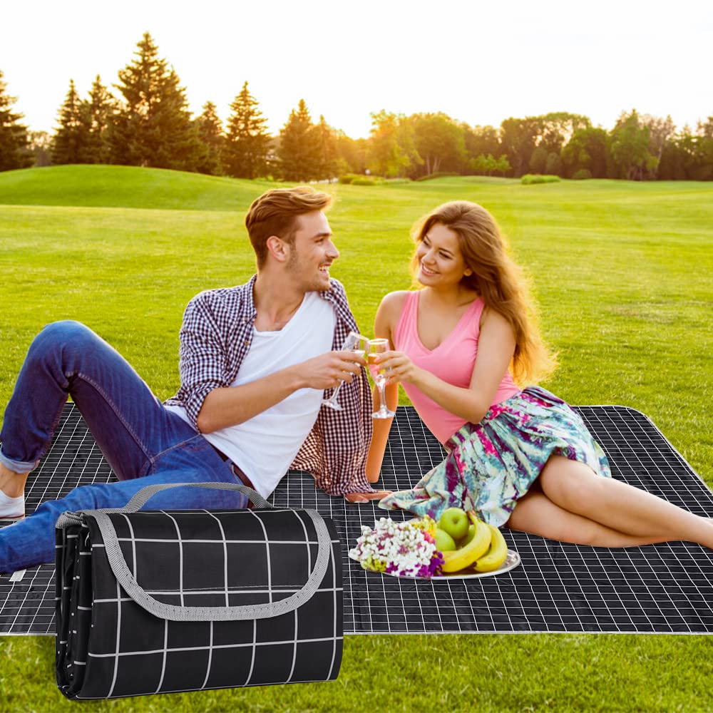 Gadom Picnic Blanket Waterproof & Sandproof – Extra Large 200x 150cm Outdoor Mat, Machine Washable & Lightweight with Carry Handle, Foldable Beach Blanket for Family, Camping, Hiking, Park