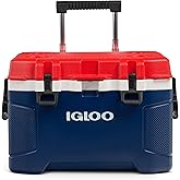 Igloo Trailmate 52 Qt Roller Cooler, Americana | Insulated Ice Chest, Holds 80 Cans, 1.5-Inch Foam Walls and Lid, Telescoping Handle and Wheels, Sure-Lock Latches