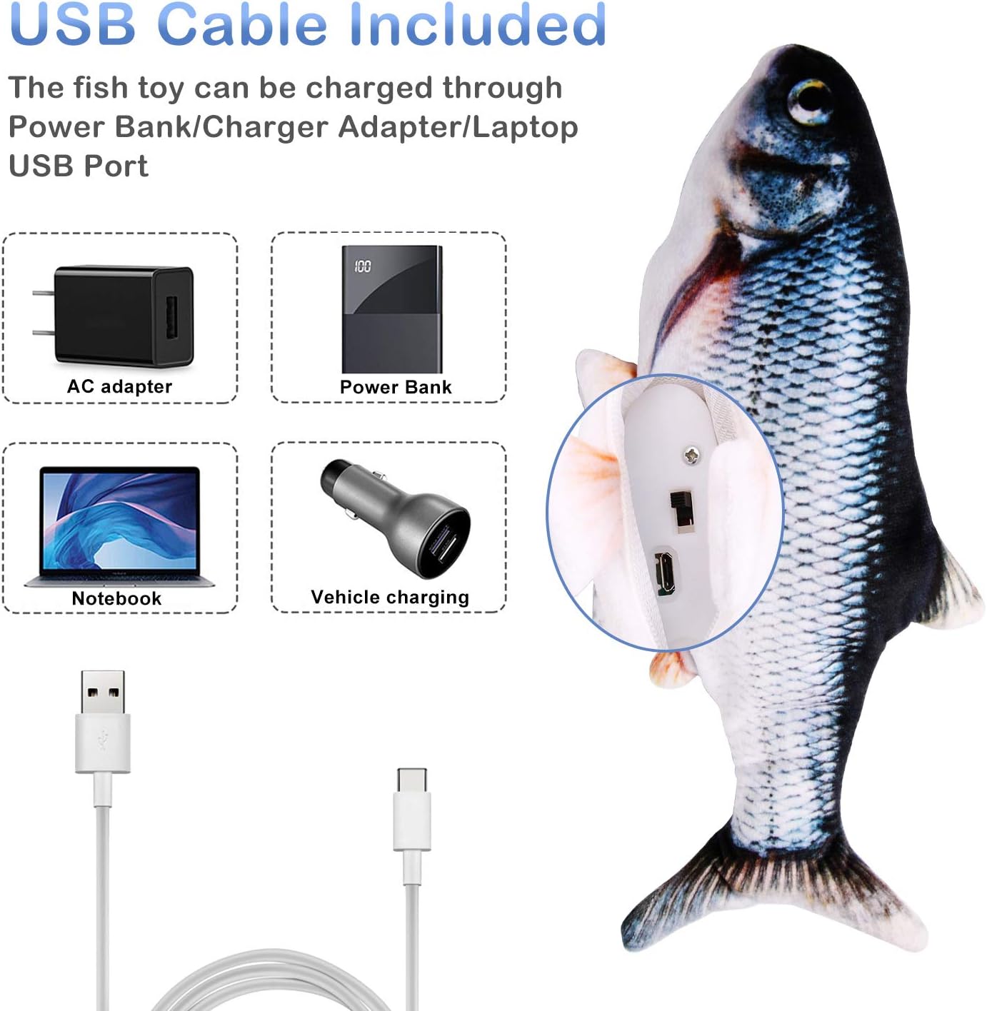INFINI 10" Electric Moving Kicker Fish Cat Exercise Toy, Realistic Flopping Fish Toy, Wiggle Fish Catnip Toys, Motion Kitten Toy, Plush Interactive Floppy Fish Cats Toys, Flippity Fish Cat Toy : Pet Supplies